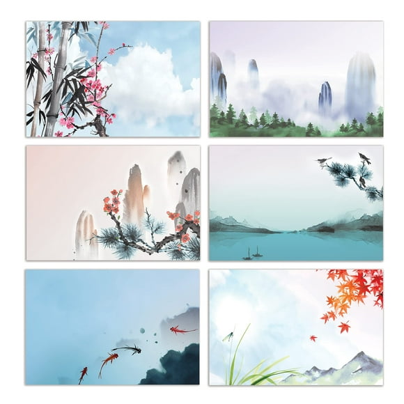 Better Office Products 100-Pack All Occasion Greeting Cards, Assorted Blank Note Cards, 4 x 6 inch, 6 Japanese Watercolor Designs, Blank Inside, with Envelopes, 100 Pack