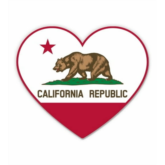 California Bear Flag Heart CA Republic - 3" Vinyl Sticker - For Car Laptop Water Bottle Phone - Waterproof Decal