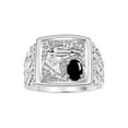 thumbnail image 1 of RYLOS Men's Rings Sterling Silver Rings Lucky Nugget Horse Head 6X4MM Gemstone & Diamond Ring Cabochon Onyx October Birthstone Rings For Men Size 9, 1 of 7