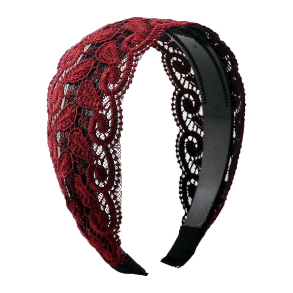 EKKIMIMI Headband With Teeth Elegant Wide High Toughness Stable Fixing Hair Accessories Delicate Lace Embroidery Women Hairband For Party Red Hair Stick Barrette Leather