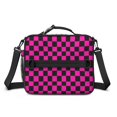 thumbnail image 2 of Pink and Black Checkered Pattern Insulated Lunch Bag with Shoulder Strap and Bottle Holder,Bento School Lunch Bag Box,11x9.5x3.5 Inches, 2 of 5