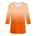thumbnail image 4 of Xfvqtps Scrub Tops for Women Gradient Soft V-Neck 3/4 Sleeve Scrubs Comfortable Nursing Uniforms New Fashion Casual Printed T-shirt Nursing Clothes Top Working Uniforms with Pockets Orange, 4 of 5