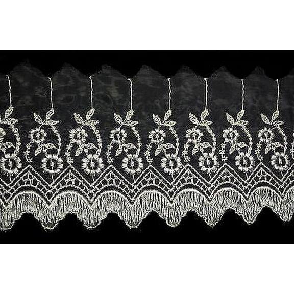 Lily 4" Embroidered Sheer Organza Floral Lace Trim DIY sewing notions By Yard