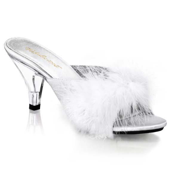 3" Heel Fur Sandal - Wht Satin-Fur/Clr, 12