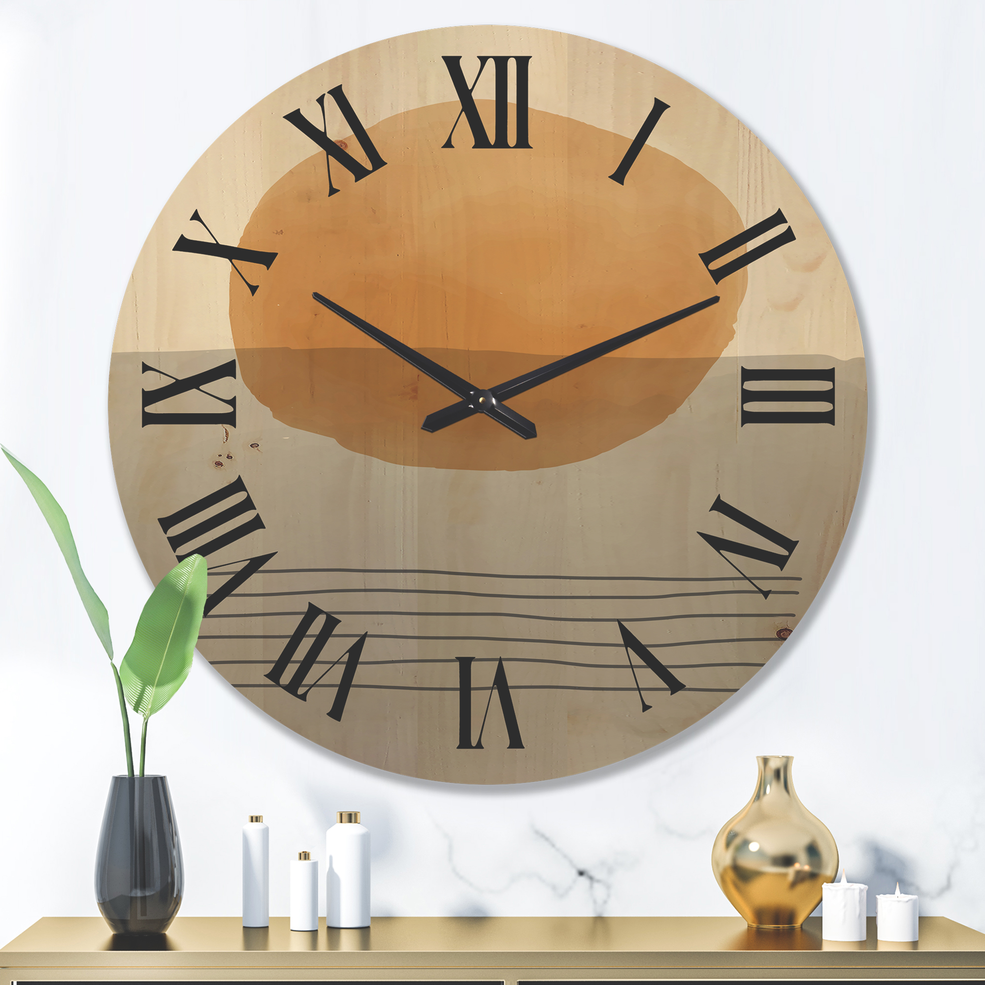Designart 'Elementary Forms in Minimal Geometric Compostions XXXIII' Modern Wood Wall Clock