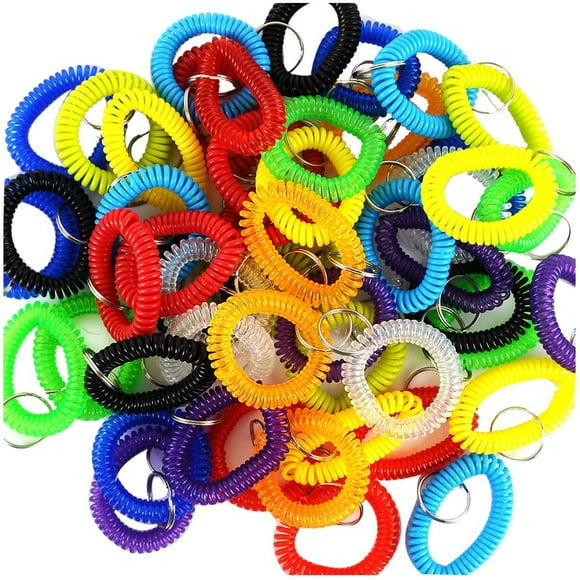 ORUYROP Pack of 55 Wristlet Keychains Stretchable Plastic Wrist keychain Bracelet KeyChain Wrist Coil Wrist Band Key Ring Chain Holder Tag, Multicolor, Small,Medium,Large