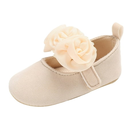 

Toddler Shoes Children Baby Casual Shoes Floor Sports Shoes Flat Soles Lightweight Soft Comfortable Solid Color Hook Loop Flowers Baby Shoes Beige 13
