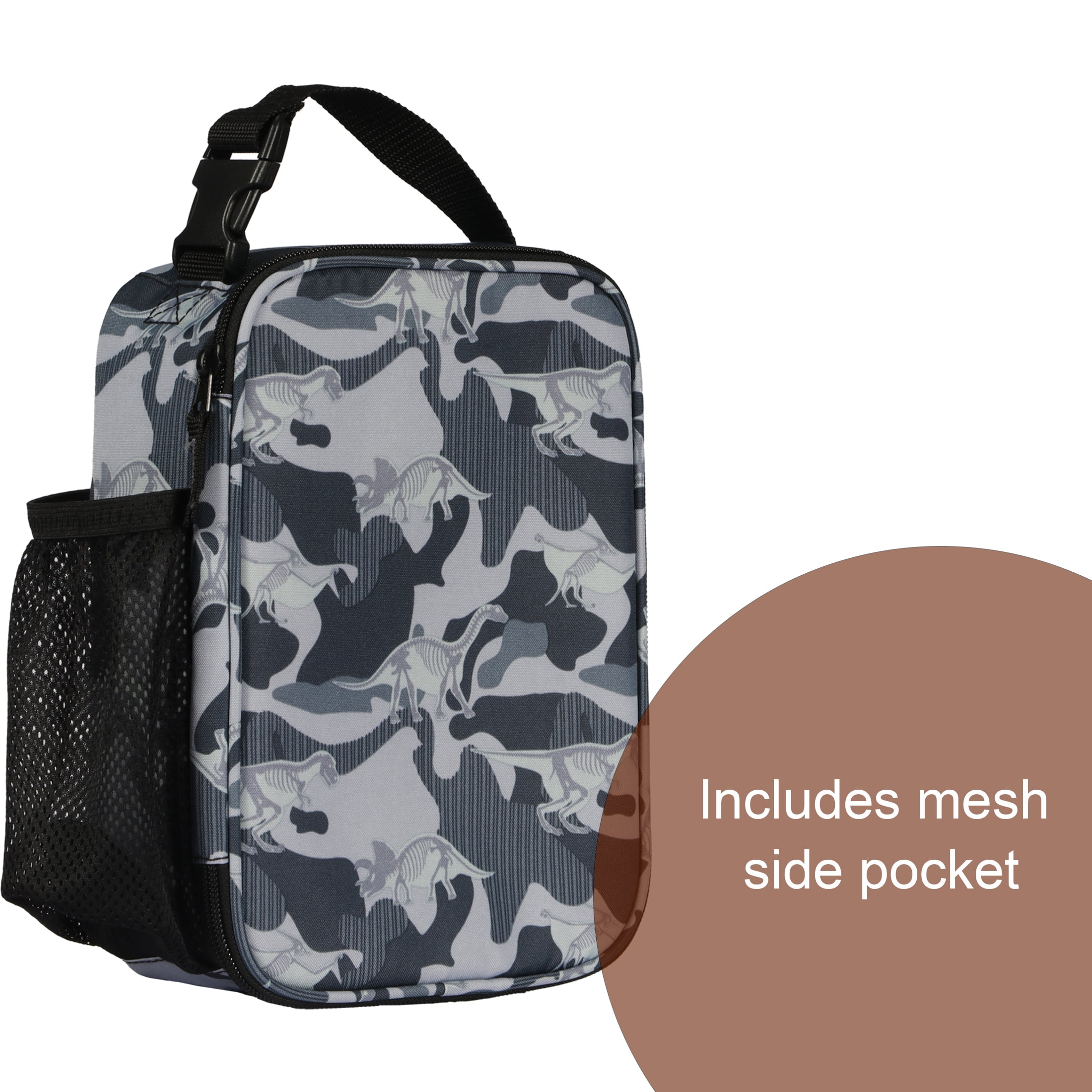 Your Zone Unisex Gray Dinosaur Camo Insulated Polyester Reusable Lunch Bag
