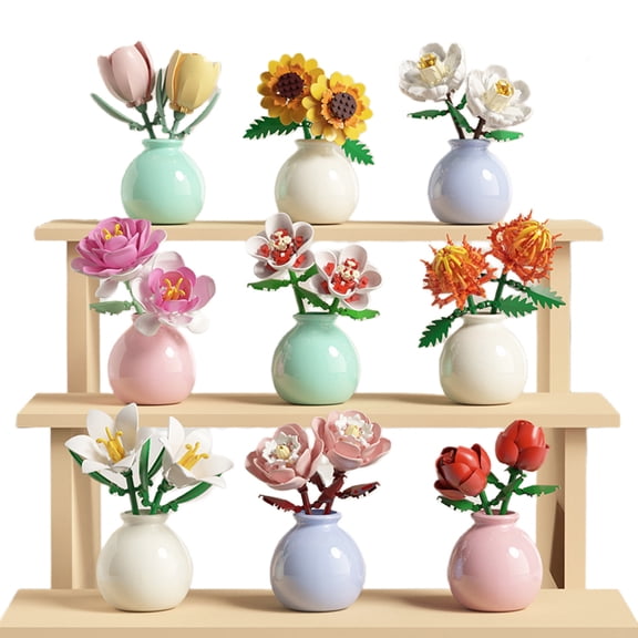 9 Flowers 850 PCS Botanical Flower Micro Building Bricks Model Kit for Adults – Roses Design for Home Decor – Ages 14