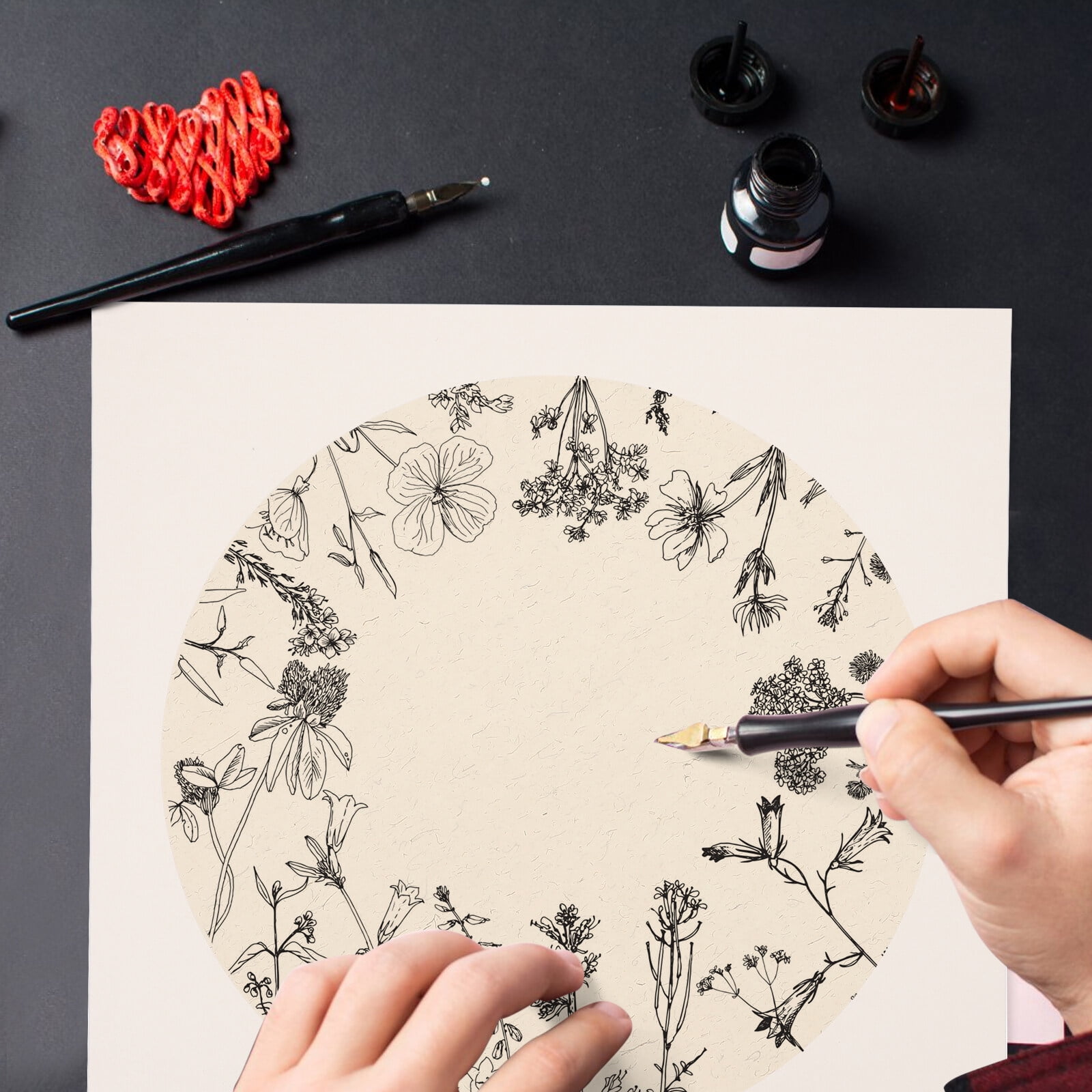 Calligraphic Drawing Paper Chinese Calligraphy for Handmade Card Rice Papers Round Vintage White
