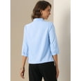 thumbnail image 3 of DARING DIVA Women's Stand Collar Ruched 3/4 Sleeve Blouses XS Blue, 3 of 6