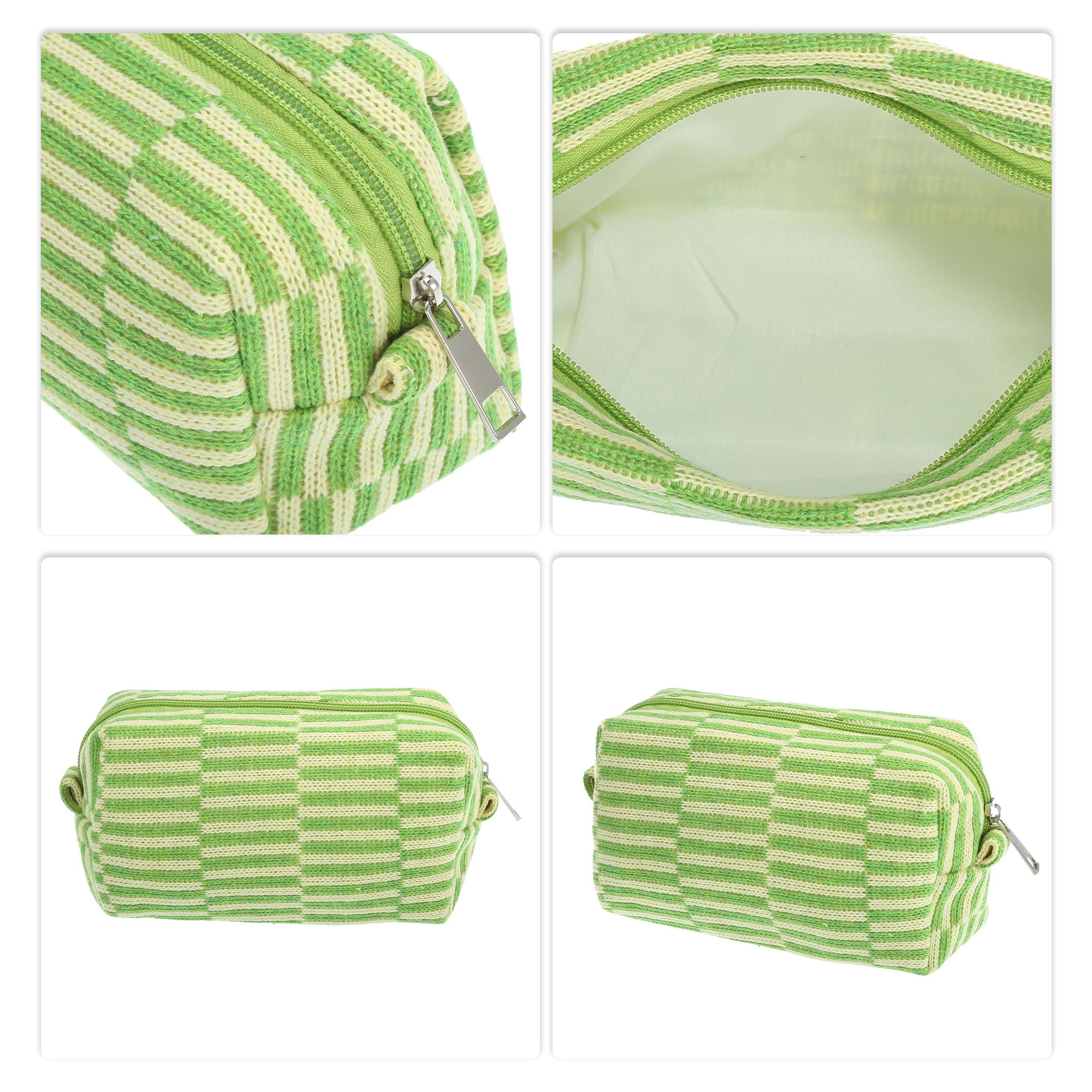 Unique Bargains Durable Knitting Makeup Bag for Vacation Business Travel Green Yellow