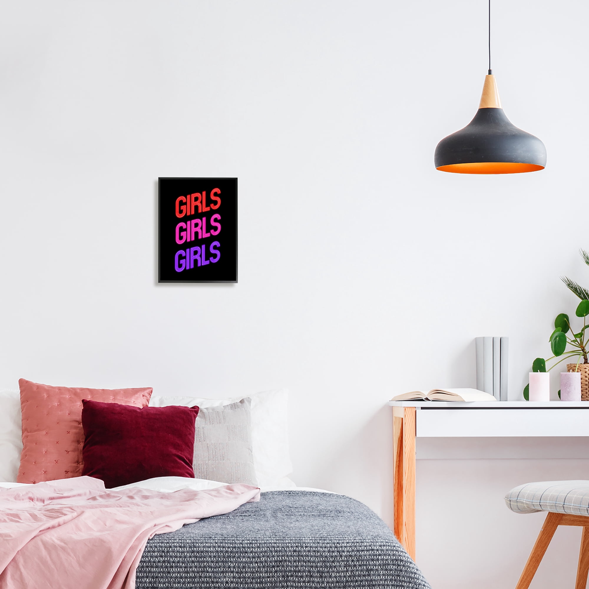 Stupell Industries Vivid Neon Girls Sign Inspirational Painting Black Framed Art Print Wall Art, 11 x 14