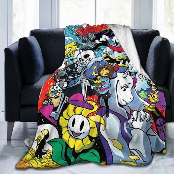 Cartoon Undertale Sans Flannel Blanket Funny Ultra-Soft Micro Warm Throw Blanket For Boys Girls Young Adults, Warm Flannel Blanket For Living Room Bedroom Couch Bed 40"X30"