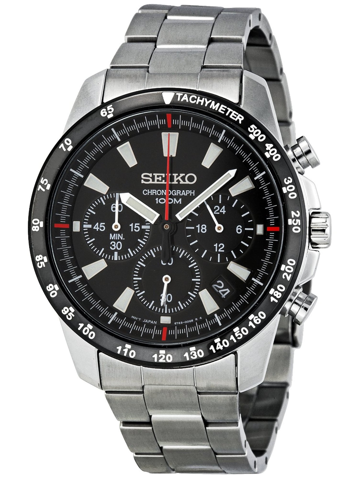 seiko black stainless steel watch