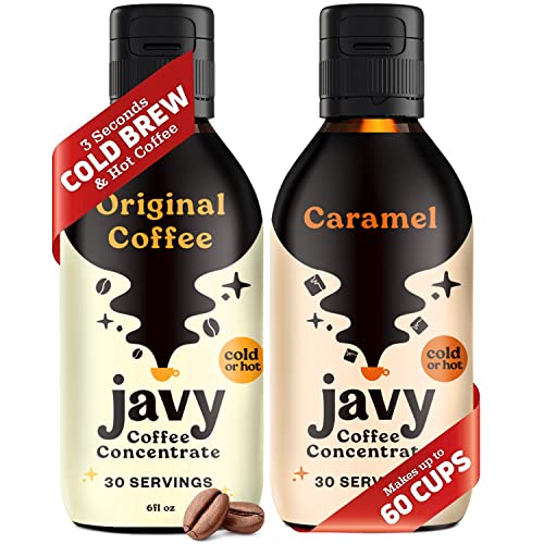 Javy Cold Brew Coffee Concentrate Bundle, 2 Flavor Original & Caramel Coffee Variety Pack, Ice