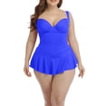 thumbnail image 4 of Women's Plus Size Swimdress One Piece Swimsuit Fashion V Neck Ruched Bathing Suit Beach Vacation Swimwear (3XL, Blue), 4 of 4