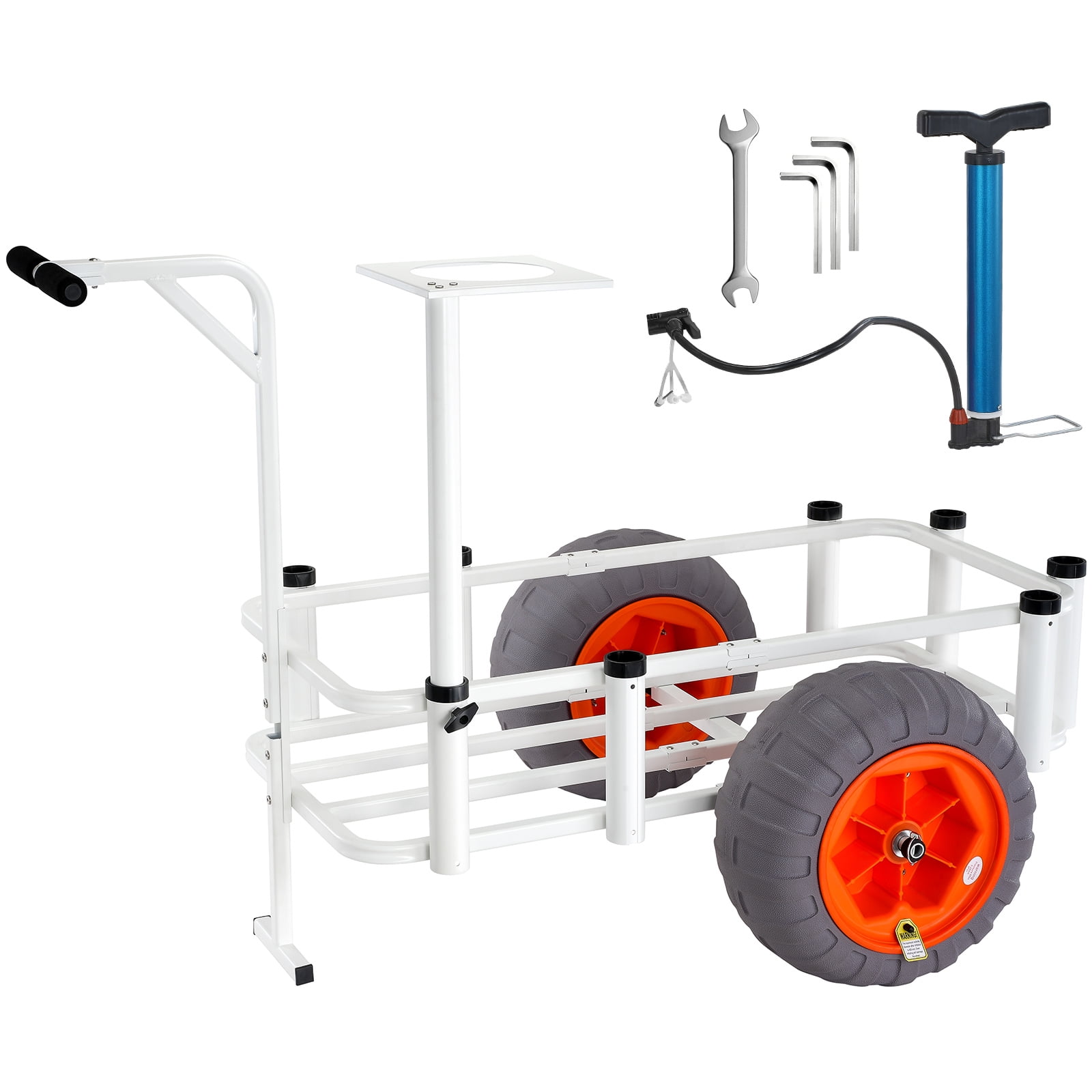 KFFKFF Sand Fishing Trolley, 350 lbs Capacity, Marine and Fish Cart with Dual 16" PU Balloon Wheels, Sturdy Aluminum Construction, 8 Rod Holders, Ideal for Fishing and Picnics