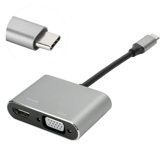 Adaptador USB C A VGA 4K Hub De Aluminio, Dongle Múltiple 2 En 1 Para El Proyector De Monitor De Laptop, Compatible Con Pro/Air, XPS, Tableta, Teléfono