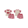 thumbnail image 2 of Miaouyo Kids Baby Boys Valentine's Day Outfits 0 6 12 18 24 Months 2T 3T 4T 5T Heart Embroidery Round Neck Short Sleeve Tops Elastic Waist Shorts 2Pcs Clothes Set, 2 of 9