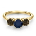 thumbnail image 3 of Gem Stone King 18K Yellow Gold Plated Silver Blue Sapphire and Brown Smoky Quartz Engagement Ring for Women | 2.10 Cttw | Round 6MM | Gemstone September Birthstone | Size 6, 3 of 6