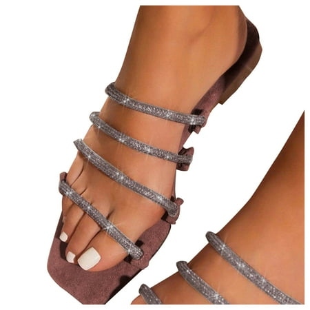 

Aayomet Womens Slippers Women s Set Rhinestone Combination And Strap Fashion slippers Foot Sandals Women s slipper Pink 9