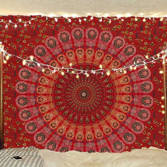Gojian Handmade Indian hippie Bohemian Psychedelic Peacock Mandala Wall hanging College Dorm Beach Throws Table Cloth Bedding Tapestry