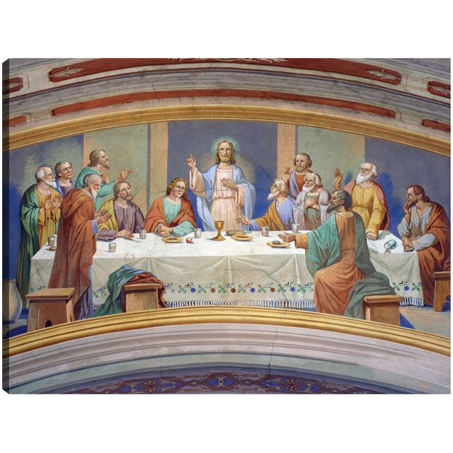 Cuadro Decorativo - Fresco de la iglesia de la última cena Jr Impresión en canvas, estrechado.