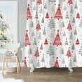 thumbnail image 3 of Christmas Shower Curtain, Red and Gray Xmas Trees with Stars and Snow Pattern Shower Curtains for Bathroom Decor, Winter Snowflake Pine Tree Bathroom Curtains, 71x71 Inch, 3 of 6