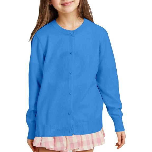 ANINEO Girls Knit Cardigan Long Sleeve Sweater Coats Soft Lightweight Outerwear Casual Round Neck Open Front Tops For Teenager Kids Leisure Child Wear