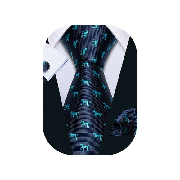 Juego de corbatas Barry.Wang de seda con forma de caballo azul, 8,5 cm x 150 cm