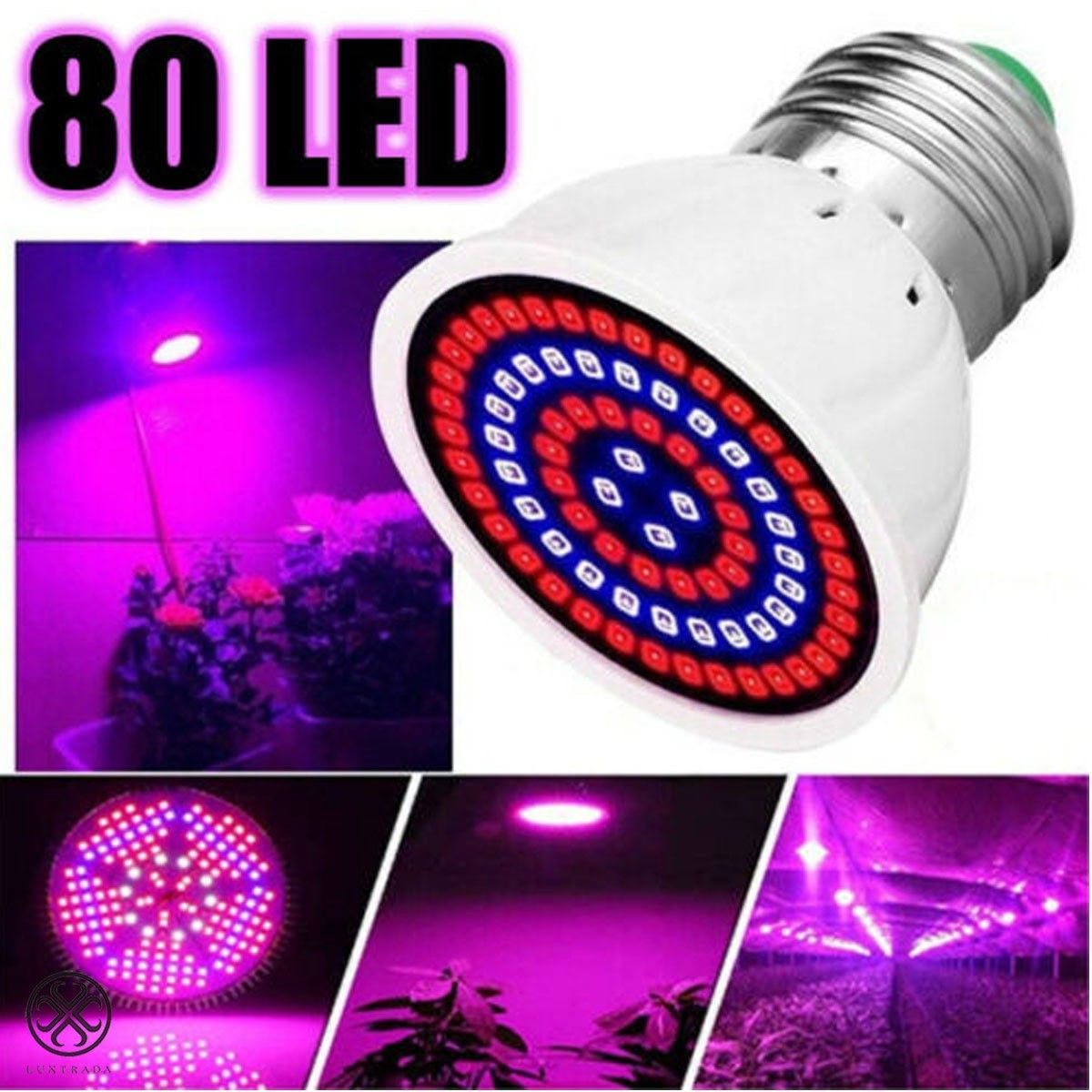 2 PCS 80 LED E27 Grow Light Bulb Indoor Plants Growing Lights Full Spectrum Lamp 