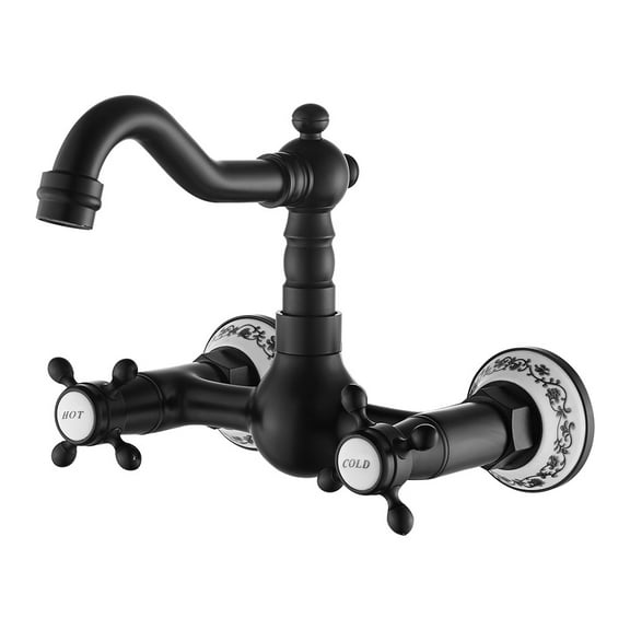 Miuline Wall Mounted Kitchen Tap Double Handle Brass Retro Sink Mixer Faucet 2 Holes 360 Degree Swivel Bathroom Faucet