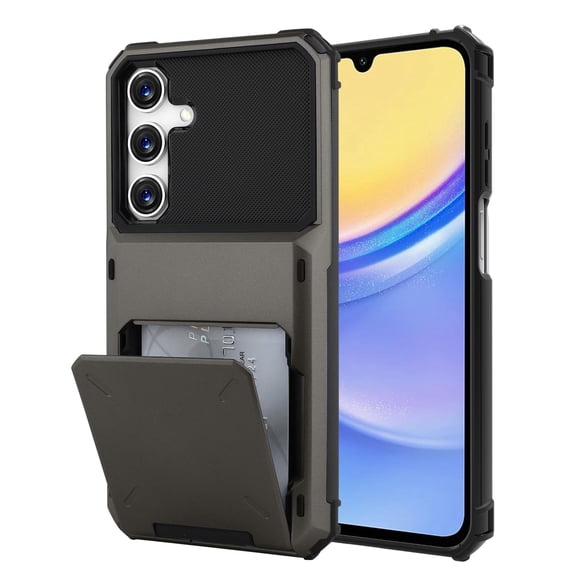 ShellTech for Samsung Galaxy A15 5G Case Wallet 5 Credit Card Holder ID Slot Flip Cover Wallet Case Back Pocket Dual Layer Protective Hard Shell TPU Rubber Bumper Armor Cover for Galaxy A15, Gray