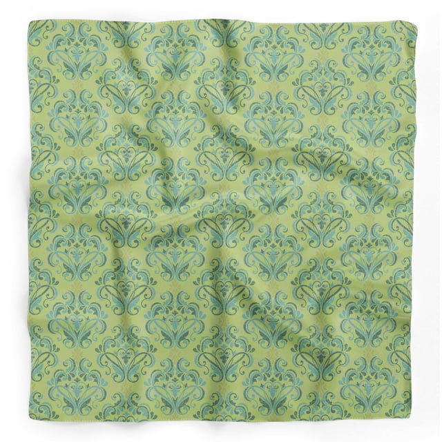 Bimba Green Vector Design Damask Printed Pure Silk Scarf For Hair Neck Head Bandanas For Women 40 x 80 Inches
