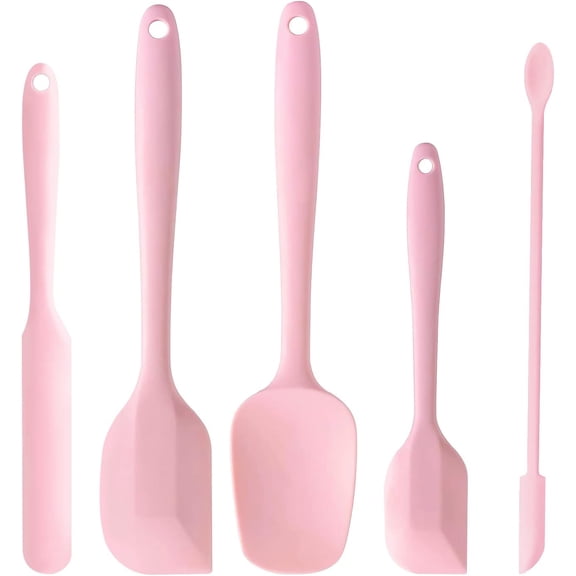 WarmHaven 5 Piece Pink Silicone Spatula Set, Heat Resistant Rubber Spatulas Set, Silicone Kitchen Utensils Set Dishwasher Safe for Nonstick Cookware Baking Cooking