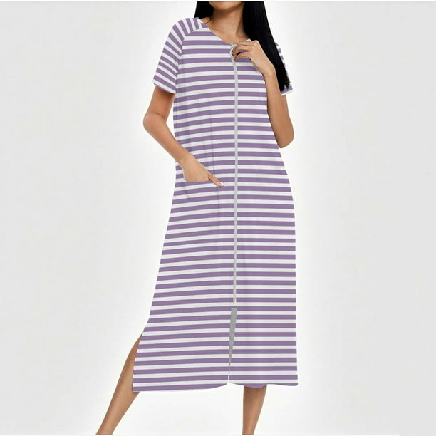 Camisón largo con cremallera para mujer, bata de punto, largo completo, color degradado, con bolsillos
