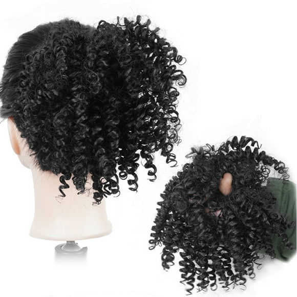 6-Inch Heat-Resistant Synthetic Fiber Small Curly Hair Band for Black Women - 1B/1B171T60 Optional Colors, 40g/1.41oz Lightweight Afro Curly Hairpiece Ponytail Extension, Includes 1 Curly Hair