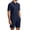 Navy, variant on Dwelliawo Men's Textured Polo Shirt And Shorts Set, 2 Piece Summer Casual Outfit, Breathable V Neck Knit Tracksuit For Daily Wear Black M