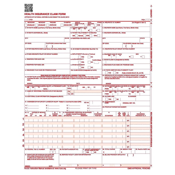 New CMS 1500 02 12 Health Insurance Claim Form 25 Forms Walmart