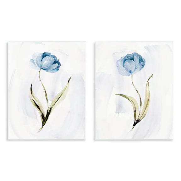 Stupell Industries Blue Flower Sprigs Floral Painting Unframed Art Print Wall Art, 11 x 14, Set of 2