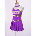 thumbnail image 5 of YONGHS Kids Girls Cheerleading Uniform Outfits Sleeveless Letters Printed Fancy Dress Purple 12, 5 of 7