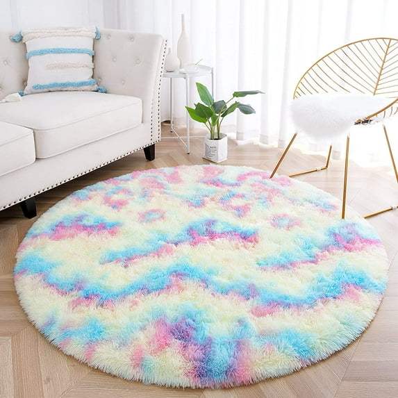 Homore Rainbow Area Rugs for Girls Room, Cute Fluffy Floor Carpets for Kids Baby Girls Bedroom,3'x3'