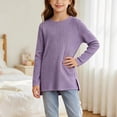 thumbnail image 3 of YUANxueke Girls Ribbed Knit Tunic Tops with Side Pockets Crewneck Long Sleeve Side Split Hem Casual Tops for 5-15 Years, 3 of 6
