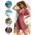 thumbnail image 5 of Womens Sundress Summer Floral Short Sleeve Wrap V Neck A-Line Midi Dress Flower 4 M, 5 of 9