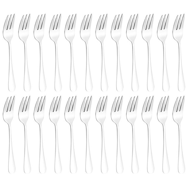 Tenedores de acero inoxidable resistentes al desgaste para postres, largos, para alimentos delicados, pequeños, para frutas, 24 unidades