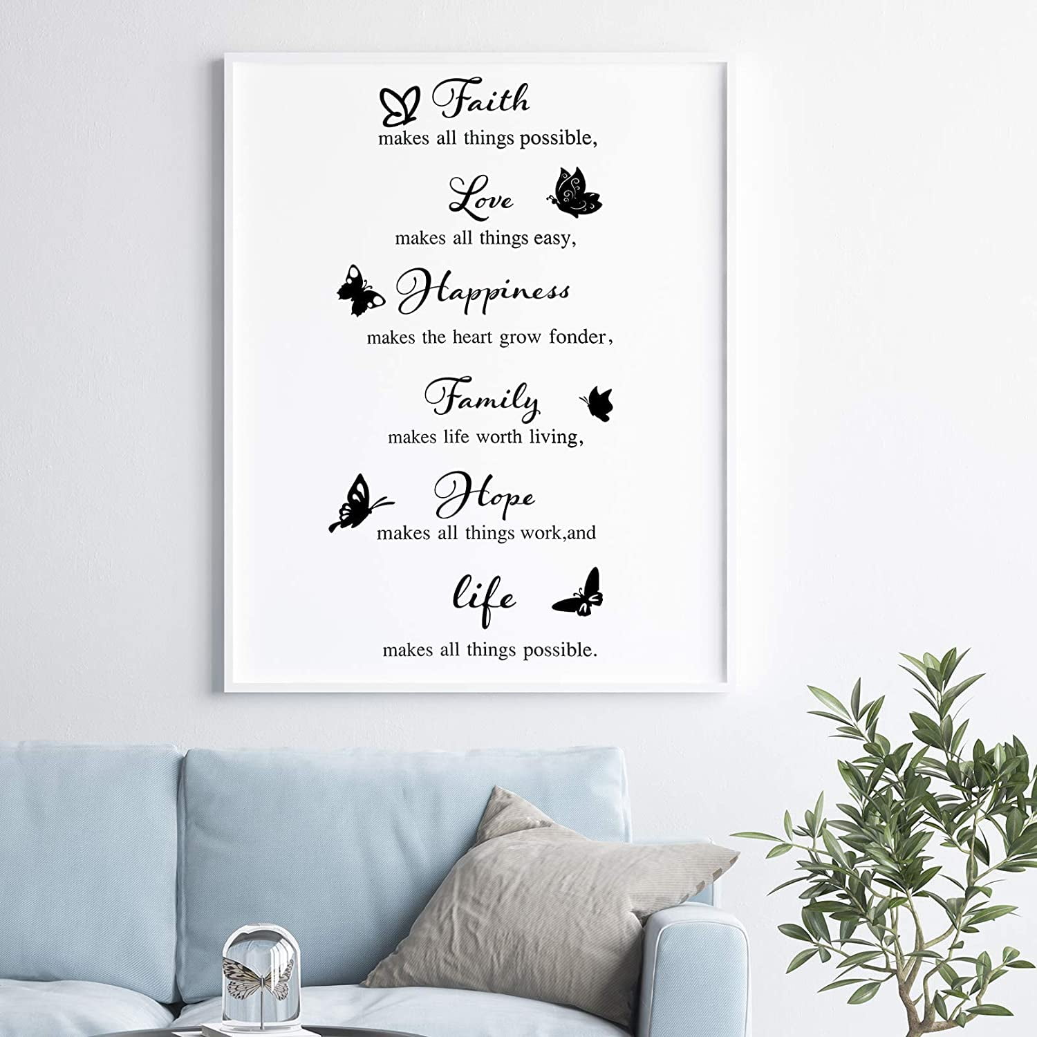 QTH 6 Pieces Vinyl Wall Decals, Faith Makes All Things Possible, Family Wall Decals Wall Stickers Quotes Inspirational Decals, Motivational Wall Quote Sayings Stickers Butterfly
