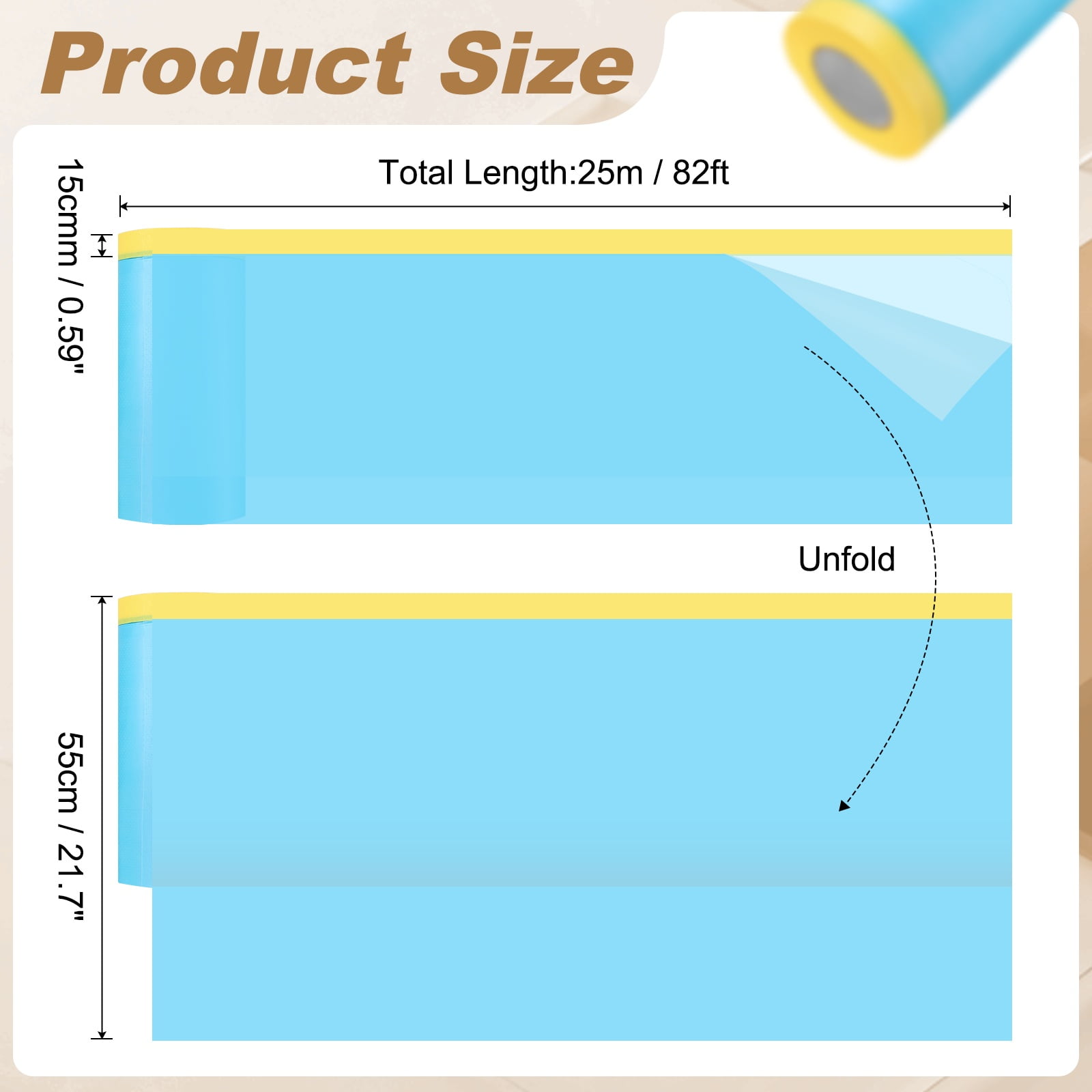 Uxcell 3pcs Pre-Taped Masking Film 21.7"x82ft Adhesive Tape and Drape Painters Plastic Drop Cloth Film with Tape Plastic Sheeting for Automotive Painting Covering, Blue