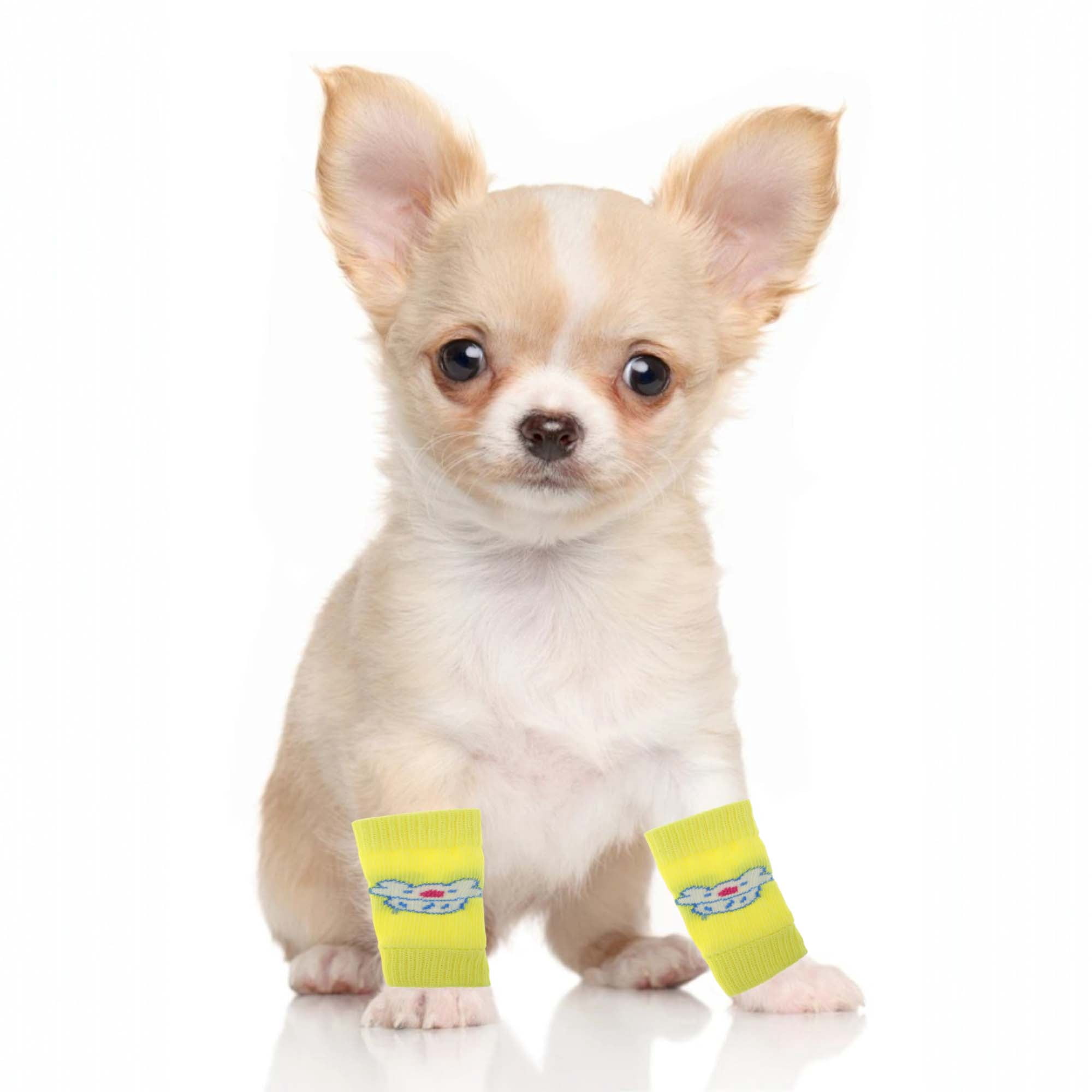 Unique Bargains Pack of 4 Dog Leg Soft Knitted Dog Socks Joint Protection Yellow Cat M