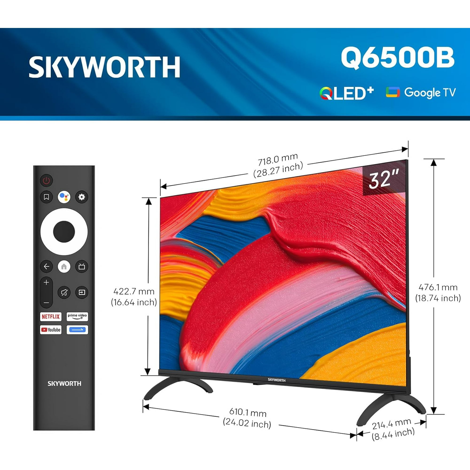 SKYWORTH スマートテレビ32inch SKYWORTH 32 Inch QLED Smart TV, HD TV Compatible with Google TV